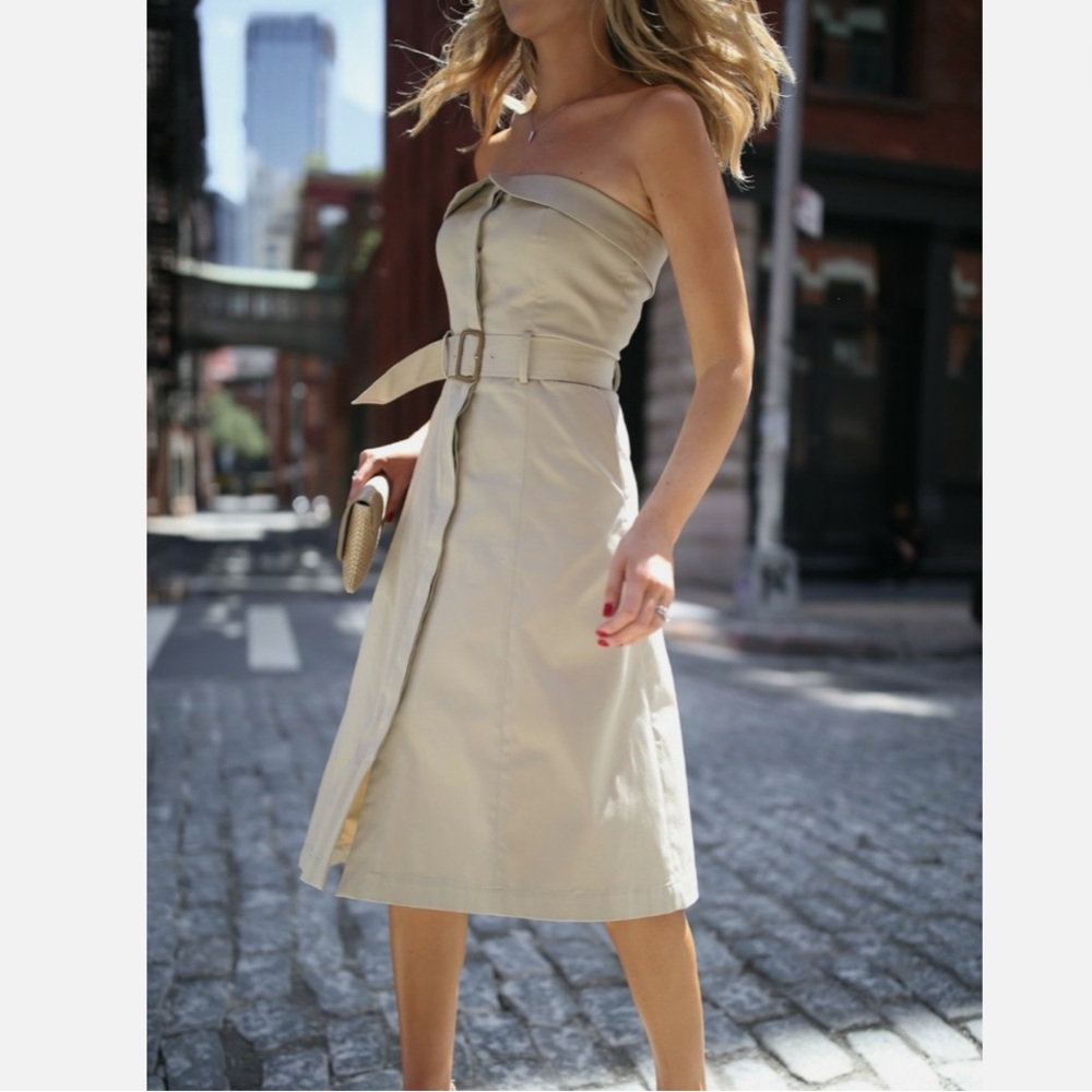 Banana Republic Tan/Khaki Asymmetrical Utility Trench Belted Strapless Dress